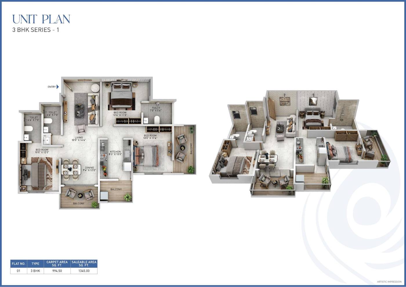 3 BHK Series 1 floor plan